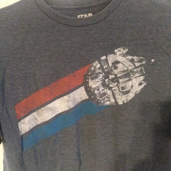 Star Wars T-Shirt Millennium Falcon Starship Men's Large Graphic Tee Blue - Picture 2 of 6